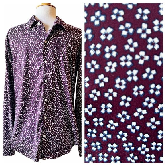 Bonobos Purple White Floral Slim Fit Button Front Shirt - Medium - Picture 1 of 9